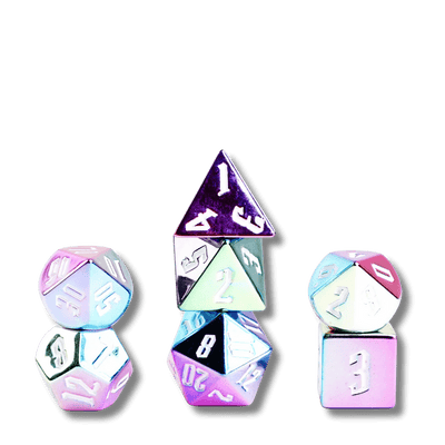 Rainbow Aegis w/ White Numbers 16mm Aluminum Plated Acrylic Poly Dice Set