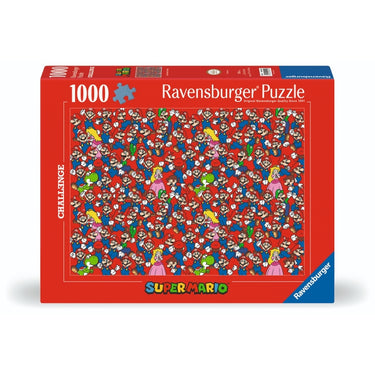 Adult puzzle featuring Super Mario characters by Ravensburger, with colorful game scene and detailed design for enthusiasts.