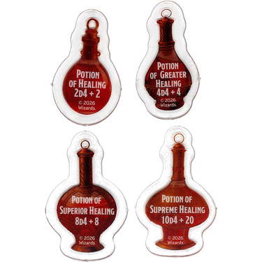 Four acrylic Potion of Healing tokens