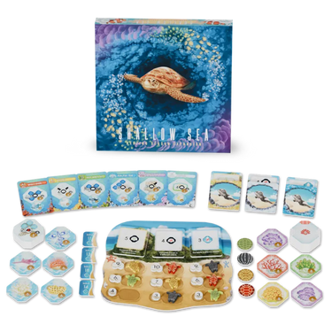 Shallow Sea: Nesting Season strategy game box by Bad Comet, featuring colorful ocean-themed artwork on the cover.