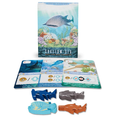 Mini expansion for Shallow Sea strategy game by Bad Comet, featuring rare fish illustrations in a compact design.