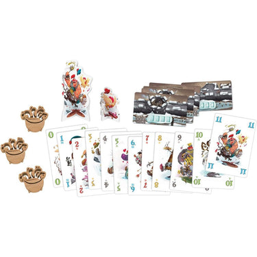 Schotten Totten 2 family card game by IELLO featuring colorful cards and game setup on a wooden table.