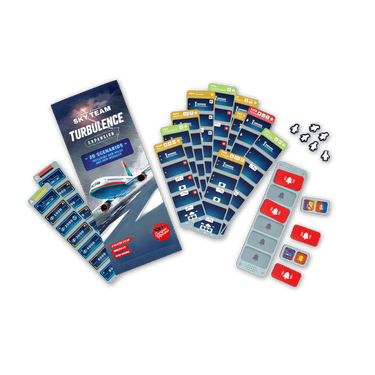 Family game Sky Team: Turbulence by Le Scorpion Masqué featuring colorful game components and a playful sky-themed design.