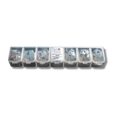 FanRoll Opalite stone poly dice set with colorful, shiny dice for tabletop gaming and role-playing games.