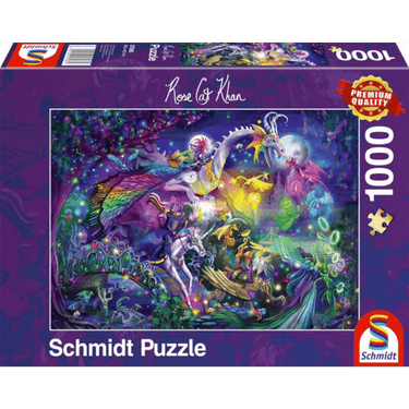 Adult puzzle titled "Summer Night Circus" by Schmidt featuring a vibrant circus scene with colorful tents and performers.