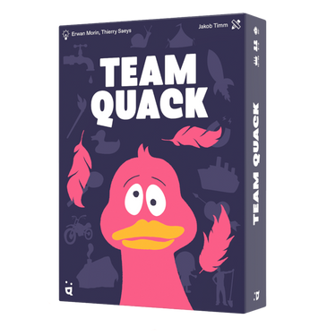 Team Quack party game by Helvetiq featuring colorful game pieces and playful illustrations for fun group play.