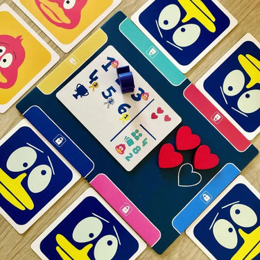 Team Quack party game by Helvetiq featuring colorful game pieces and cards in a playful, engaging setup for fun group play.
