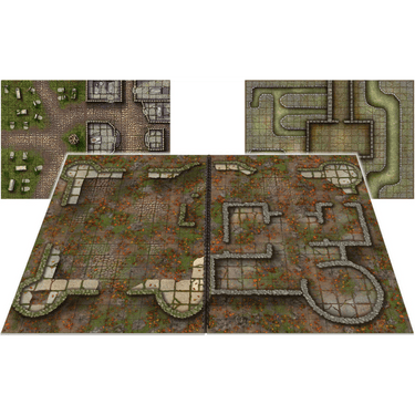 Open page of The Giant Book of Battle Mats (Revised) by Loke Battle Mats showing detailed RPG map layouts.