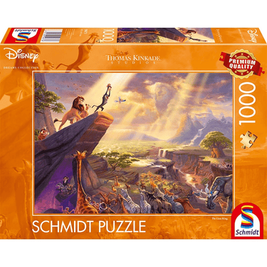 Adult Thomas Kinkade The Lion King puzzle by Schmidt featuring vibrant Lion King artwork with colorful, detailed puzzle pieces.