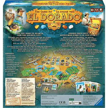 Ravensburger The Quest for El Dorado family board game with colorful map and game pieces ready for play.