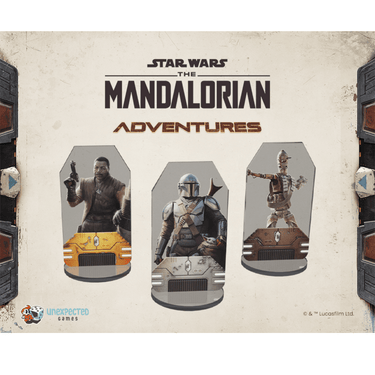 The Mandalorian: Adventures strategy game by Unexpected Games featuring characters and artwork from The Mandalorian series.