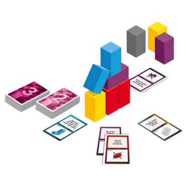 KOSMOS TowerBrix abstract game with colorful tower pieces stacked in a creative arrangement.