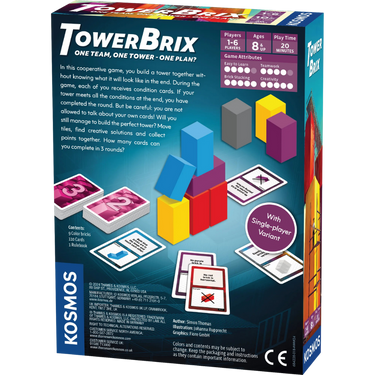 KOSMOS TowerBrix abstract game with colorful tower pieces stacked for creative building and balancing play.