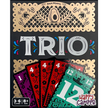 Family game trio from Cocktail Games, featuring colorful game pieces and a box, designed for fun family entertainment.