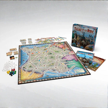 Ticket to Ride Map Collection 6: France and Old West family game board by Days of Wonder, featuring colorful map illustrations.