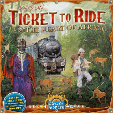 Ticket to Ride Map Collection 3: The Heart of Africa family game by Days of Wonder, showing the colorful game map and components.