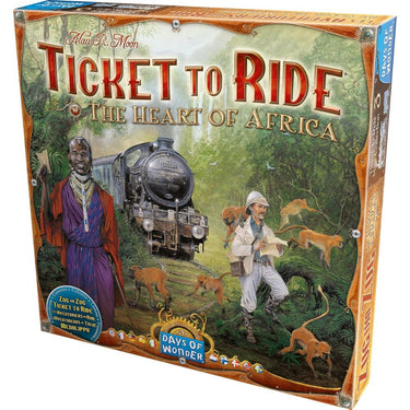 Ticket to Ride Map Collection 3: The Heart of Africa family game by Days of Wonder featuring a colorful map and game components.