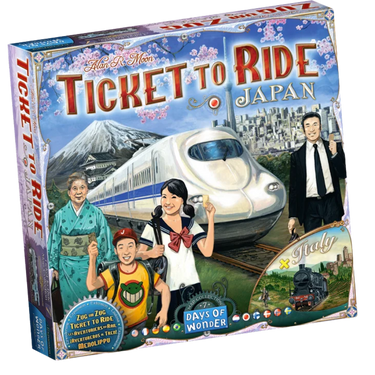 Ticket to Ride Map Collection 7 Japan and Italy board game by Days of Wonder, featuring colorful map illustrations.