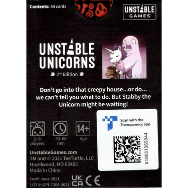 Unstable Unicorns: Nightmares Expansion Pack for party game featuring spooky unicorns and dark fantasy artwork by Unstable Games.