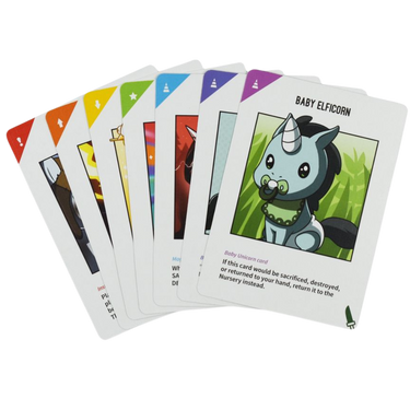Unstable Unicorns: Unicorns of Legend party game box with colorful unicorn illustrations and game components on a table.