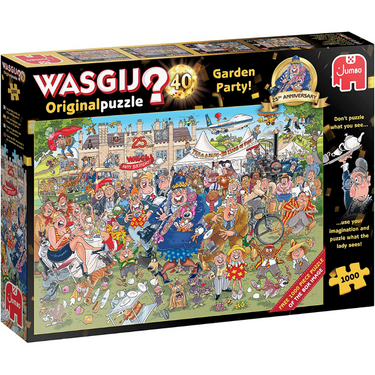 Adult jigsaw puzzle by Wasgij, original 40 Garden Party! featuring a colorful garden scene with people enjoying a sunny outdoor party.