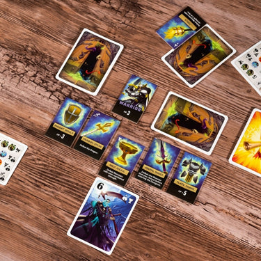 Family board game "Welcome to the Dungeon" by IELLO featuring colorful artwork and game components on the table.
