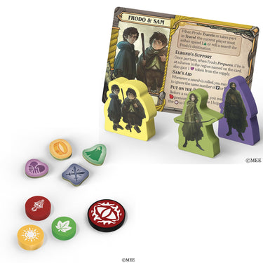 Strategic board game "The Lord of the Rings: Fate of the Fellowship" by Z-Man Games, featuring game components on the box.