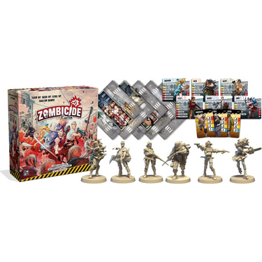 Zombicide 2nd Edition strategy game by CMON Limited featuring zombie miniatures and game components on a game board.