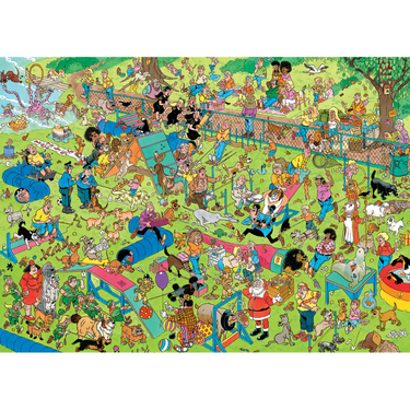 Jan van Haasteren Dog Parkour 1000-piece jigsaw puzzle artwork on a transparent background
