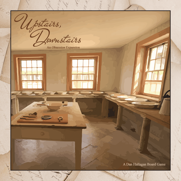 Strategy game box for Obsession: Upstairs, Downstairs by Kayenta Games with artwork on the cover.