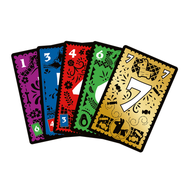 Family game Trio by Cocktail Games featuring colorful cards and game pieces on a wooden table.