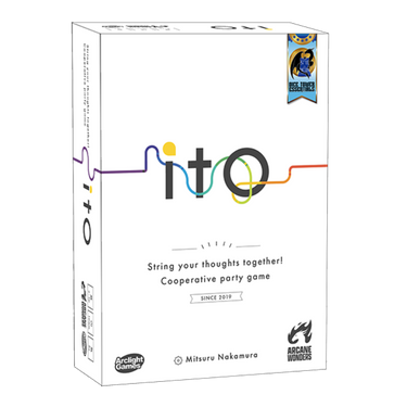 Arcane Wonders Ito party game box with colorful artwork, designed for fun social gaming experiences.