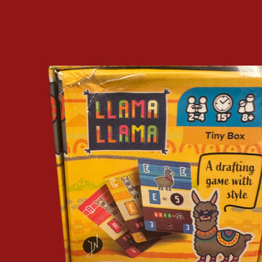 Llama Llama (DAMAGED) - the top left corner of the lid torn with the printed layer lifted away