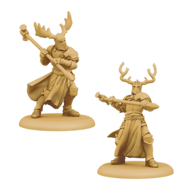 Miniatures of Stag Knights unit from A Song of Ice & Fire tabletop war game by CMON Limited, featuring detailed horse and knight figures.