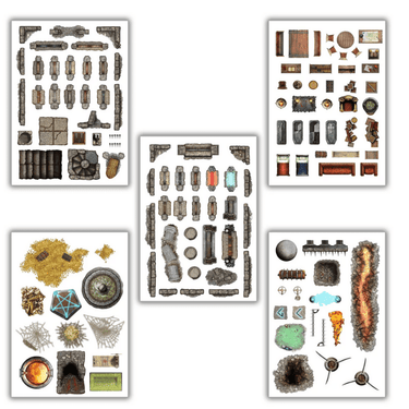 Loke Battle Mats RPG add-on scenery featuring dungeon decorations for tabletop battle mats.