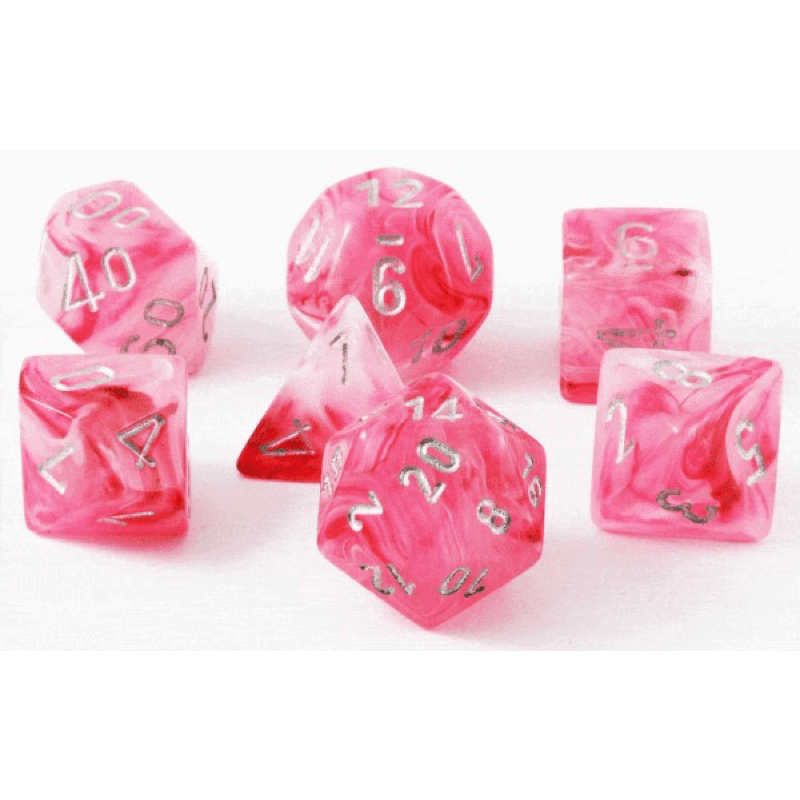 Chessex: Ghostly Glow 7 Polyhedral Dice Set - Pink with Silver