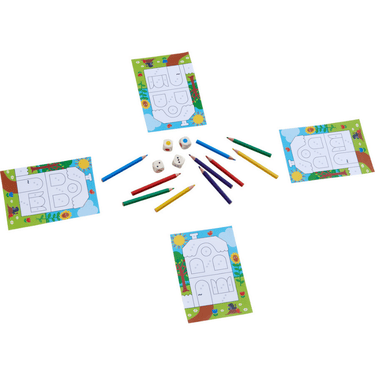 Children's game "Color It!" by HABA featuring colorful game pieces and vibrant artwork for kids' creative play.