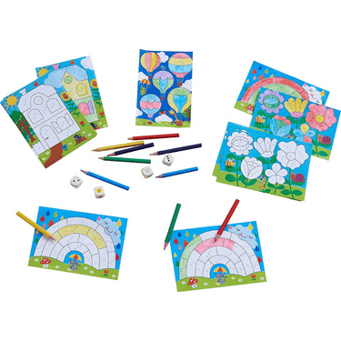 Color It! children's game by HABA featuring colorful markers and drawing sheets for creative play.