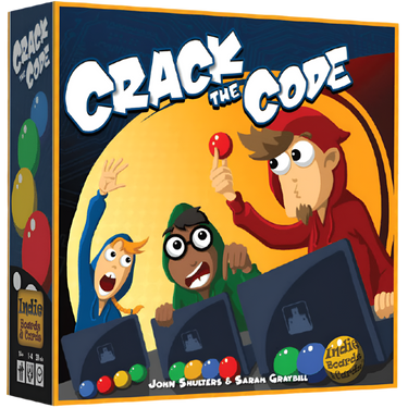 Image of Crack the Code abstract game by Indie Boards & Cards, showing colorful game pieces and puzzle elements on a game board.