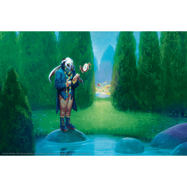 Illustration from Cypher System RPG: We Are All Mad Here showing vibrant characters and surreal scene from Monte Cook Games' role-playing game.