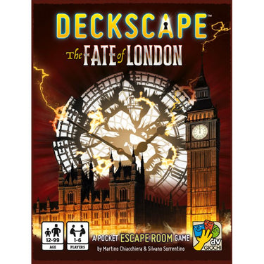 Deckscape: The Fate of London adventure game deck by dV Giochi, featuring illustrated cards and London-themed artwork.