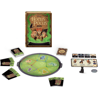 Children's game by Ravensburger featuring Disney Hocus Pocus characters, with colorful game components and a spooky themed board.
