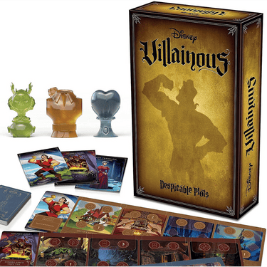Disney Villainous: Despicable Plots family game by Ravensburger featuring villain characters and game components on the box.