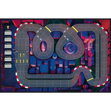 Family game Downforce: Danger Circuit by IELLO featuring colorful race cars on a circuit map.