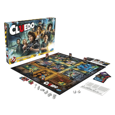 Children's Ghostbusters Cluedo game by Hasbro featuring Ghostbusters-themed game board and character pieces.