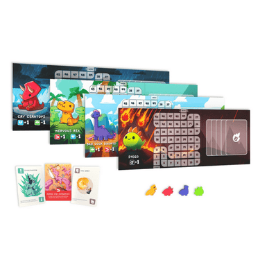 Happy Little Dinosaurs party game box by Unstable Games, featuring colorful dinosaur illustrations on the cover.