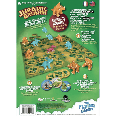 Children's game Jurassic Brunch by The Flying Games featuring colorful dinosaur-themed game pieces and playful design.