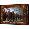 Lannister Guardsmen war game figures from A Song of Ice & Fire by CMON Limited, showing detailed painted miniatures of guards in armor.
