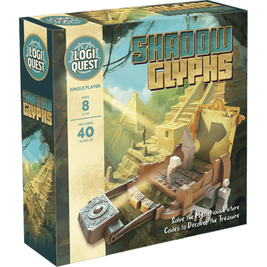 Abstract game Logiquest: Shadow Glyphs by Mixlore featuring colorful shadowy glyph designs on a sleek background image.