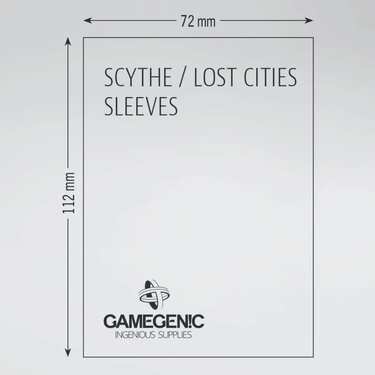 Matte board game sleeves for Scythe and Lost Cities by Gamegenic, showing protective card sleeves for gaming cards.